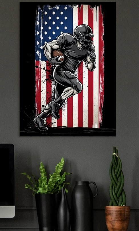 American Football Player with USA Flag — metal poster wall art by Lineer